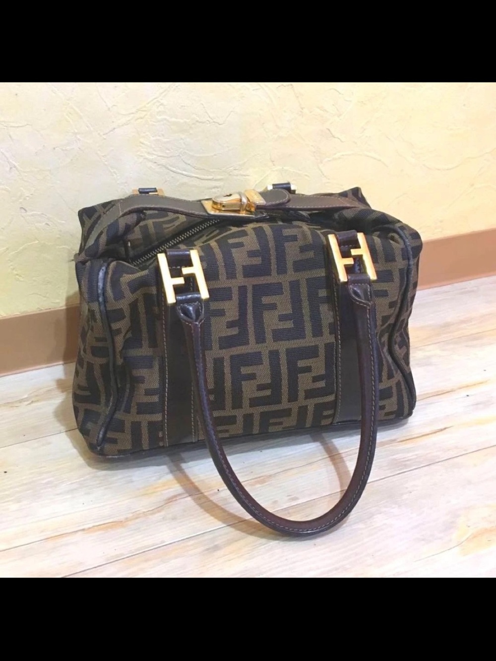 Fendi Brown Monogram Canvas Satchel with Gold Hardware